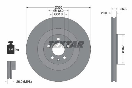 Диск тормозной (задний) Audi A6/A7/A8/Q7/Q8 15-(350x28) PRO+ TEXTAR 92290405