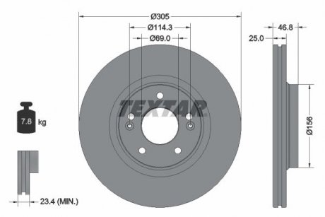 Диск тормозной (передний) Hyundai Tucson/ I30/ Kia Ceed/Sportage 15-(305x25) (заменено на 92292205) TEXTAR 92292203