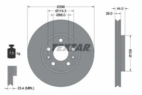 Диск гальмівний (передній) Renault Kangoo/Megane 15-/Nissan Qashqai 21- (296x26) PRO TEXTAR 92300703