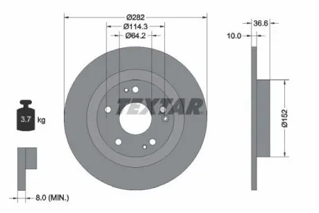 Диск тормозной (задний) Honda Civic 16-(282x10) PRO TEXTAR 92301303