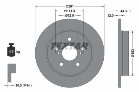 Диск гальмівний (задній) Toyota Camry 2.0-3.5 16V 17-(281x12) PRO TEXTAR 92301403