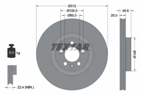 Диск гальмівний передн Лів/Прав VW POLO VI 1.5/2.0 11.17- TEXTAR 92303303