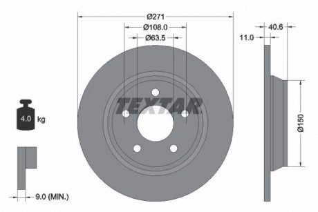 Диск тормозной (задний) Ford Focus 18-(271x11) PRO TEXTAR 92303503