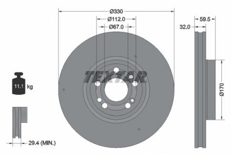 Диск гальмівний (передній) MB GLE (V167) 18-(330x32) PRO+ TEXTAR 92307105