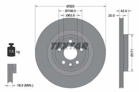 Диск тормозной (задний) Land Rover Discovery Sport 14-/ Range Rover Velar 17- (325x20) PRO+ TEXTAR 92314305