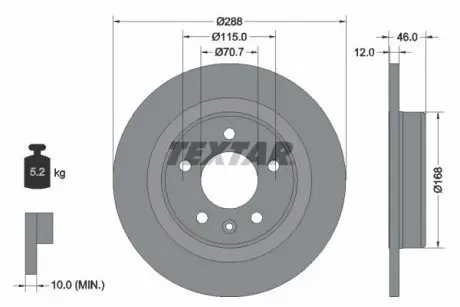 Диск тормозной (задний) Opel Insignia B 1.5-2.0CDTi 17-(288x12) PRO TEXTAR 92314603