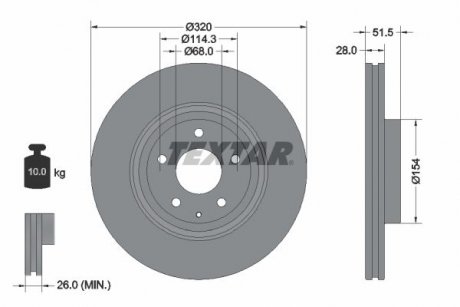 Диск тормозной (передний) Mazda 6/CX-5/CX-9 17-(320x28) PRO TEXTAR 92315203