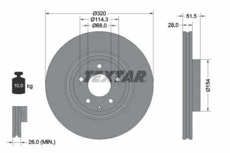 Диск тормозной (передний) Mazda 6/CX-5/CX-9 17-(320x28) PRO TEXTAR 92315203