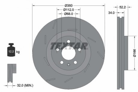 Диск тормозной (передний) Porsche Macan 14-(L) (350x34) PRO+ TEXTAR 92319005