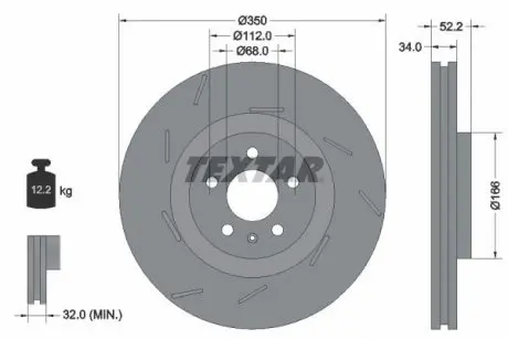 Диск гальмівний (передній) Porsche Macan 14- (L) (350x34) PRO+ TEXTAR 92319005