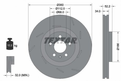 Диск тормозной (передний) Porsche Macan 14-(R) (350x34) PRO+ TEXTAR 92319105