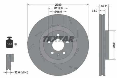 Диск гальмівний (передній) Porsche Macan 14- (R) (350x34) PRO+ TEXTAR 92319105