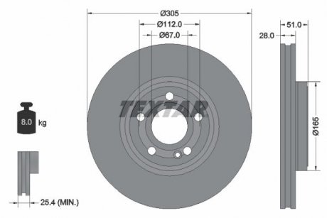 Диск тормозной (передний) MB A-class (W177)/B-class (W247)/EQA/GLA/GLB 18-(305x28) PRO+ TEXTAR 92323405