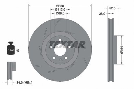 Диск тормозной (передний) Porsche Macan 15-18 (L) (360x36) (с прорезью) PRO+ TEXTAR 92334205