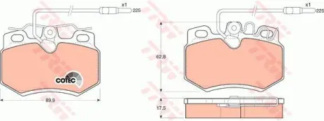 Комплект гальмівних колодок передн, MERCEDES VITO (W639) PEUGEOT 205 I, 205 II, 205/HATCHBACK, 309 I, 309 II, 309/HATCHBACK 1.0-2.2D 02.83-08.14 TRW GDB808