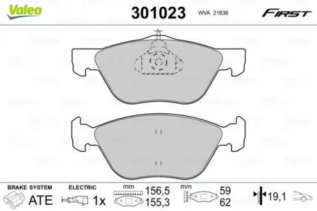 Гальмівні колодки дискові ALFA/FIAT 145-147/155/156/166/Bravo/Coupe/Marea "1,6-2,5 "F "95-10 Valeo 301023