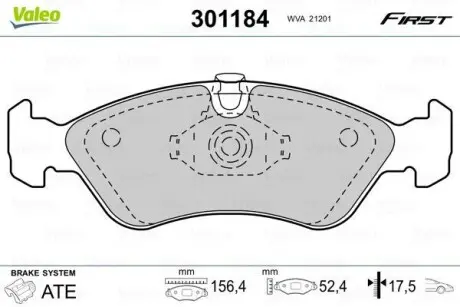 Гальмівні колодки дискові DAEWOO/OPEL Lanos/Nexia/AstraF/OmegaA/VectraAB "1,4-2,4 "F "86-05 Valeo 301184