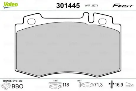 Гальмівні колодки дискові MERCEDES M-Class/S-Class/SL "2,7-6,0 "F "92-06 Valeo 301445