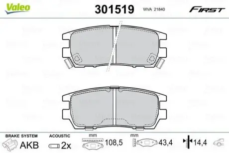 Гальмівні колодки дискові MITSUBISHI L400/Pajero/Sigma "2,4-3,5 "R "90>> Valeo 301519