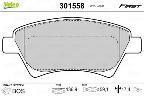 Гальмівні колодки дискові RENAULT GrandScenic/Kangoo/Megane/Scenic "1,4-2,0 "F "01>> Valeo 301558