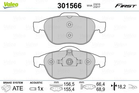 Гальмівні колодки дискові RENAULT Laguna "1,6-2,2 "F "01>> Valeo 301566