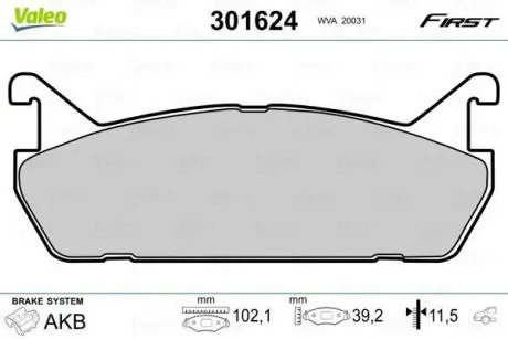Гальмівні колодки First DAIHATSU/MAZDA/SUZUKI Applause/323/Baleno "R "89-02 Valeo ="301624"
