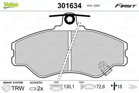 Гальмівні колодки дискові HYUNDAI Grace/H100 "F "93-00 Valeo 301634