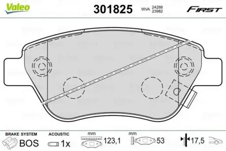 Гальмівні колодки дискові FIAT/OPEL Doblo/Adam/CorsaD "1,0-1,9 "F "06>> Valeo 301825