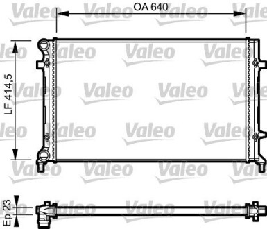 Радиатор охлаждения VW Caddy 1.9TDI 03-(650x415x23) Alum. (d=32 мм/32 мм) Valeo 734332