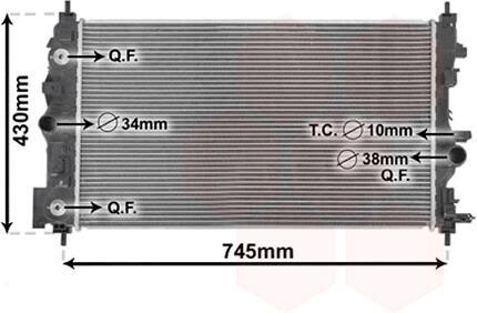 Радиатор охлаждения CHEVROLET CRUZE, OPEL ASTRA J (выр-во) Van Wezel 37002546