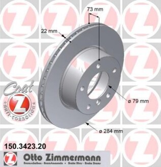 Диск тормозной (передний) BMW 1 (E81/E87/F20/F21) 04-11 (284x22) (с покрытием) (вент.) ZIMMERMANN 150.3423.20