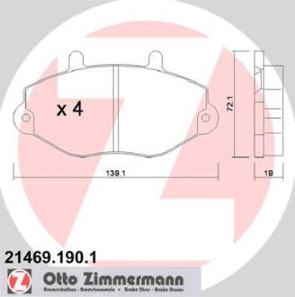 Комплект тормозных колодок, дисковый механизм ZIMMERMANN 21469.190.1