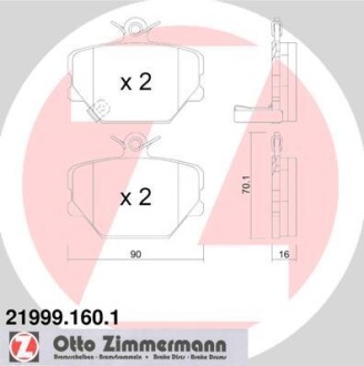 Колодки тормозные (передние) Smart 0.6/0.7/1.0i/0.8cdi (Bosch) ZIMMERMANN 21999.160.1