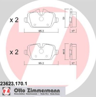 Колодки гальмівні (задні) BMW 3 (E90/E92) 04-11/1 (E81/82/87) 03-13 (Lucas-Girling) ZIMMERMANN 23623.170.1