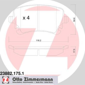 Колодки тормозные (задние) VW T5 03-15 (Lucas-Girling) ZIMMERMANN 23882.175.1