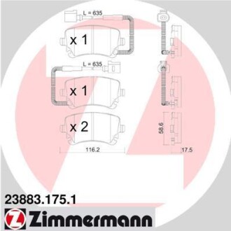 Колодки тормозные (задние) VW Phaeton 02-16 (Lucas-Girling) (с датчиком) ZIMMERMANN 23883.175.1