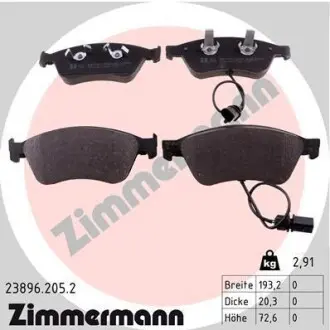 Колодки гальмівні (передні) VW Phaeton/ Audi A6/A8 04-16 (Ate-Teves) (з датчиком) ZIMMERMANN 23896.205.2