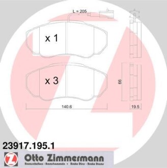 Колодки гальмівні (передні) Citroen Jumper/Fiat Ducato/Peugeot Boxer 94-R15 (з датчиком) (Brembo) ZIMMERMANN 23917.195.1