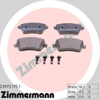 Колодки тормозные (передние) Renault Kangoo 08-/Megane IV 15-/Zoe 12- (Lucas) ZIMMERMANN 23973.175.1