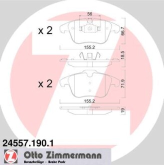 Колодки тормозные (передние) Citroen C4 06-/Peugeot 5008 09-17 (Ate-Teves) ZIMMERMANN 24557.190.1