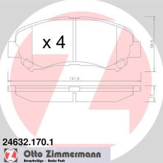 Колодки тормозные (передние) Nissan Qashqai/X-Trail 07-13 (141.9x58.8x17) (Sumitomo, Akebono) ZIMMERMANN 24632.170.1