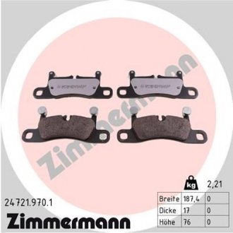 Колодки тормозные (задние) VW Touareg/Porsche Cayenne 10-(187.4x76)(Brembo)(с низким продуцированием пыли) ZIMMERMANN 24721.970.1