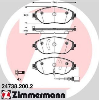 Колодки тормозные (передние) Audi A3/Skoda Octavia III/VW Passat/Golf 13-(TRW) (с датчиком) ZIMMERMANN 24738.200.2