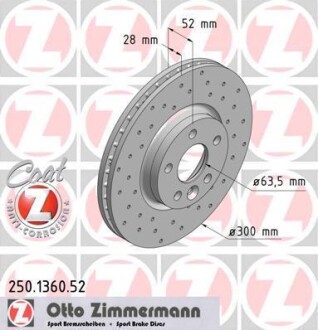 Диск тормозной ZIMMERMANN 250.1360.52 (фото 1)