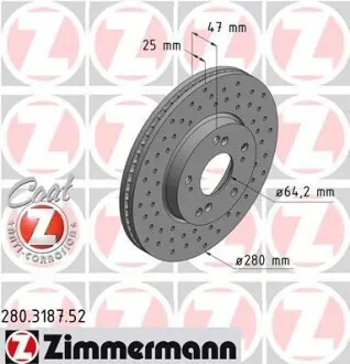 Диск тормозной ZIMMERMANN 280.3187.52
