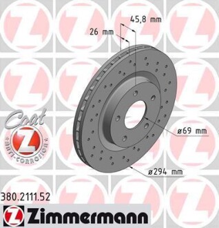 Диск тормозной ZIMMERMANN 380.2111.52