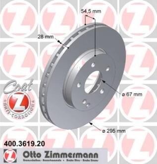 Диск тормозной (передний) MB E-class (W211/S211) 02-09 (295x28) (с покрытием) (вентил.) ZIMMERMANN 400.3619.20