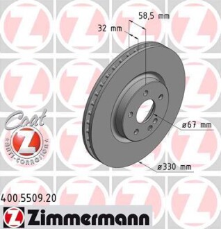 Диск тормозной (передний) MB Vito (W447) 14-(330x32) (с покрытием) (вентилированный) ZIMMERMANN 400.5509.20