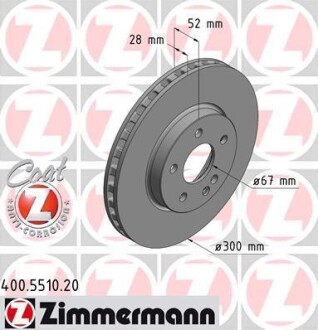 Диск тормозной (передний) MB Vito (W447) 14-(300x28) (с покрытием) (вентилированный) ZIMMERMANN 400.5510.20