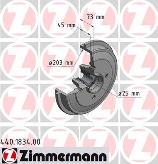 Тормозной барабан (с подшипником и ABS) PSA C2 C3 1007 206 02- ZIMMERMANN 440.1834.00